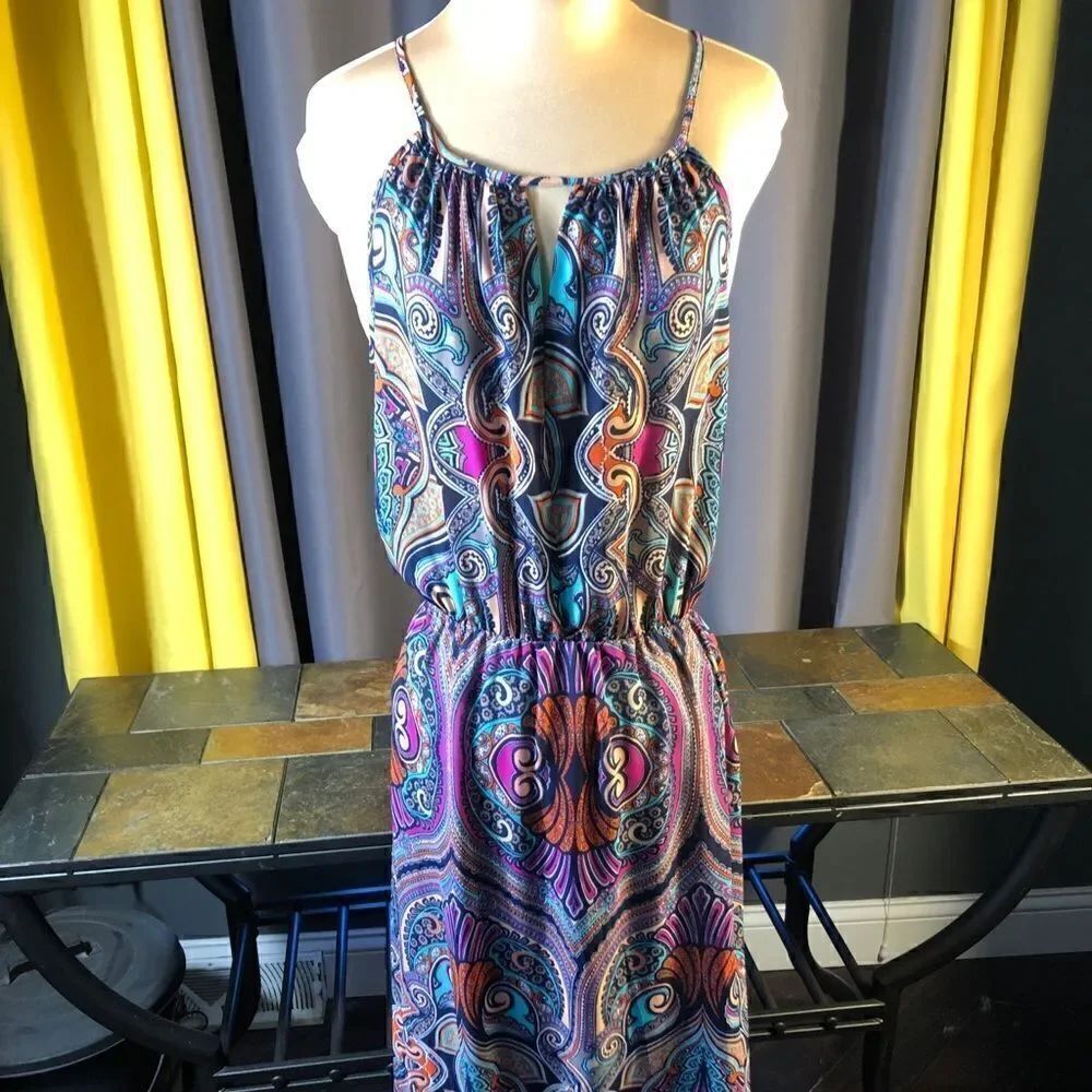 Allison Joy X-Small bohemian print halter maxi dress